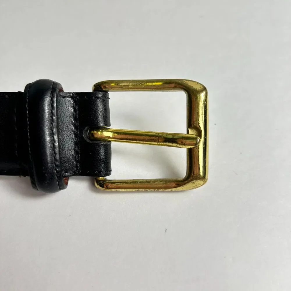 Coach Men's Black Smooth Cowhide Leather Solid Brass Buckle Dress Belt Size 42